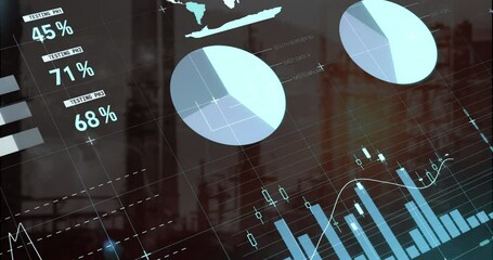 Animation of statistical data processing over grid network against construction site