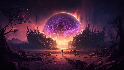 A massive solar flare has destroyed the world's power grids, and society has collapsed. The sky is now filled with strange, shimmering auroras, Apocalypse, Ai, Ai Generated