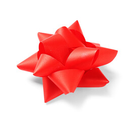 Bow made of red ribbon on white background