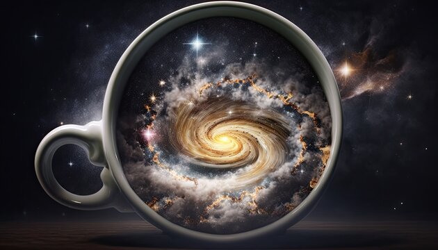 A Galaxy Contained within a coffee mug, Coffee mug Concept, Galaxy, Space, Ai, Ai generated