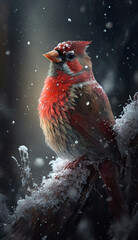 Obraz premium The Northern Cardinal in Winter, A Flash of Red in a White World AI Generative