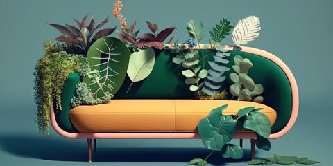 Gorgeous sofa made out of plants illustration made with Generative AI

