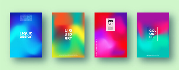 Colorful modern abstract backgrounds with neon red, green, blue, purple, yellow and pink gradient. Dynamic color flow poster, banner. Vector illustration.