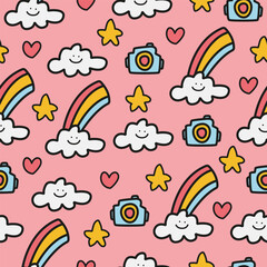 Rainbow doodle cartoon pattern design vector illustration