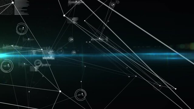 Animation of network of connections and data processing