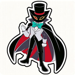 Fototapeta na wymiar cartoon magician in robe mask and hat