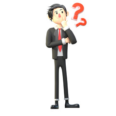 3d character illustration of white male businessman posing thinking