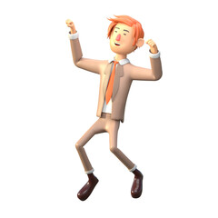 3d character illustration of a brown skinned male businessman posing jumping for joy