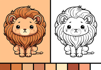 Naklejka premium Cute lion cartoon illustration in coloring page style baby wild animal