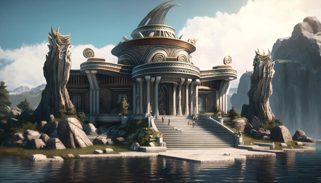 Asgard world of the gods - home of the Aesir - landscape - German Mythologies - Generative AI