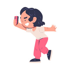 Bully boy mocking at someone and filming conflict on smartphone, bad child behavior, bullying cartoon vector illustration