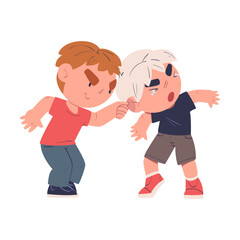 Fighting boys. Boy being bullied by his schoolmate at school cartoon vector illustration