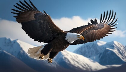 Obraz premium majestic bald eagle soaring through a clear blue sky