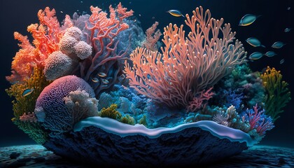 coral reef teaming with life, with vivid colors and intricate details