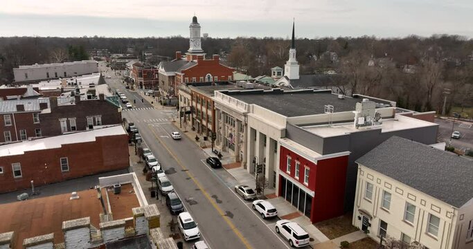 Versailles Kentucky Aerial View Main Street Downtown City Center United States UHD 4K