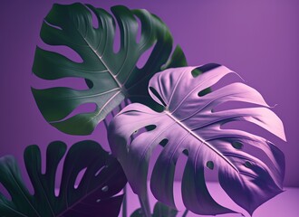 several monstera leaves purple IA