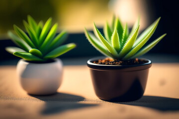 観葉植物の植木鉢　プランター　アロエ　generative ai