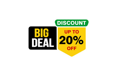 20 Percent BIG DEAL offer, clearance, promotion banner layout with sticker style. 
