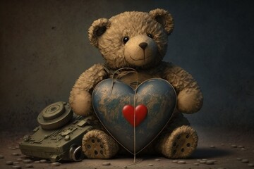 A Sentimental Pair: Teddy Bear and Heart from the 1950s War Time