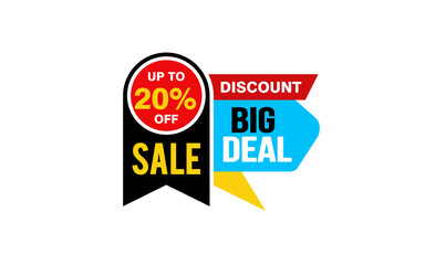 20 Percent BIG DEAL offer, clearance, promotion banner layout with sticker style. 
