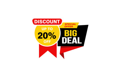 20 Percent BIG DEAL offer, clearance, promotion banner layout with sticker style. 
