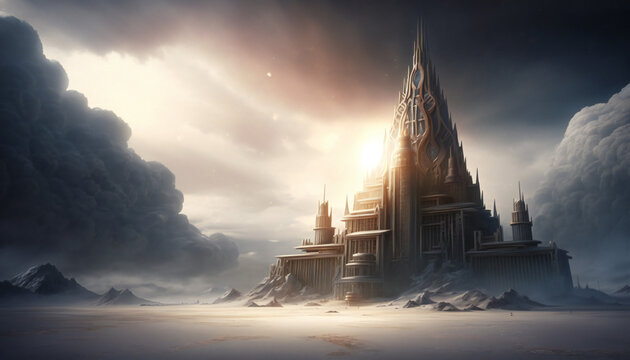 Asgard world of the gods - home of the Aesir - Sky landscape - German Mythologies - Generative AI