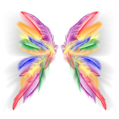 Feathered butterfly in bright rainbow colors. Vector illustration.