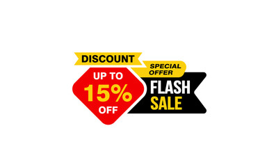 15 Percent FLASH SALE offer, clearance, promotion banner layout with sticker style. 
