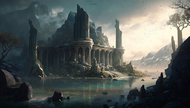 Asgard world of the gods - home of the Aesir - landscape - German Mythologies - Generative AI