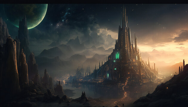 Asgard world of the gods - home of the Aesir - landscape - German Mythologies - Generative AI