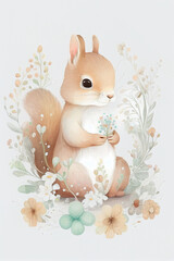 Naklejka na ściany i meble Nursery illustration of an adorable baby squirrel