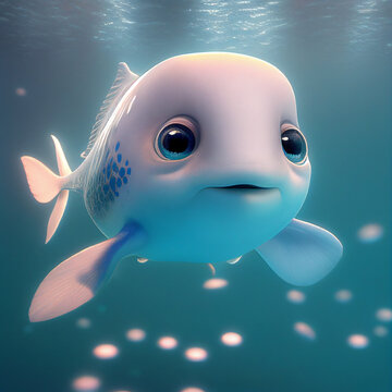 funny little fish in cartoon style for children, generative AI