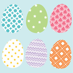 Vector easter eggs flat design on blue background. 