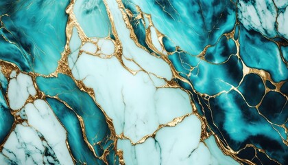 Aqua Blue Marble with Delicate Gold Tracery: A Graceful and Artistic Texture, AI Generative