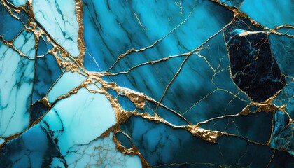 Turquoise Temptation: Blue Marble with Gold Accents, AI Generative
