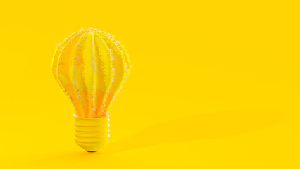 Yellow bulb shaped cactus on yellow background. Designed in minimal concept. 3D Render.