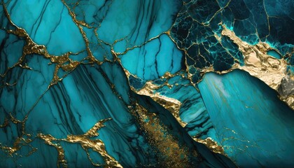 Fototapeta premium Coastal Bliss: Blue Marble with Gold Flecks and Streaks, AI Generative 
