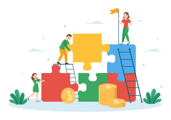 Naklejka premium Challenge Illustration with Businessman Running to the Top and Overcoming Obstacle for Landing Page in Flat Cartoon Hand Drawn Templates