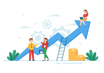 Fototapeta premium Challenge Illustration with Businessman Running to the Top and Overcoming Obstacle for Landing Page in Flat Cartoon Hand Drawn Templates