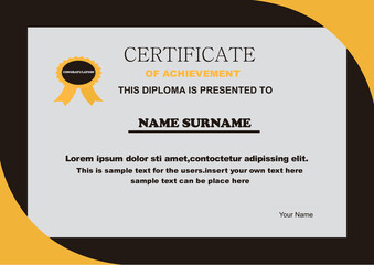template creative certificate award award template with black and orange shapes and badges