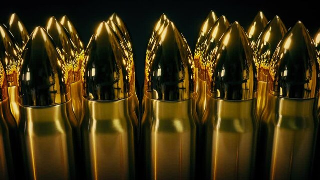 Gun Bullets In Rows Moving Shot