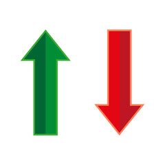 Green arrow up, red arrow down. Vector illustration.