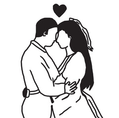 Lineart of couple kissing. Love couple scenario