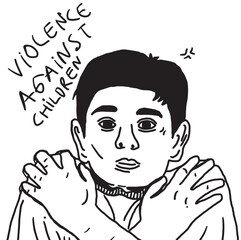 Violence against children sketch on white background. 