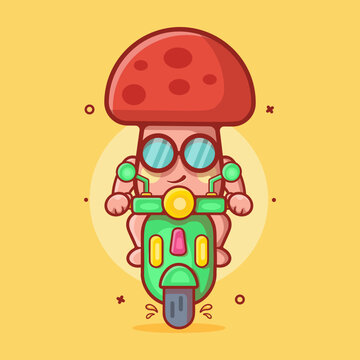 cool mushroom character mascot riding scooter motorcycle isolated cartoon in flat style design 