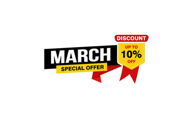Fototapeta premium 10 Percent MARCH discount offer, clearance, promotion banner layout with sticker style.