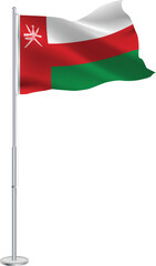 Isolated waving national flag of Oman on flagpole