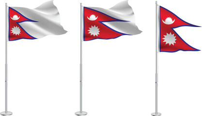 Isolated waving national flag of Nepal on flagpole - obrazy, fototapety, plakaty