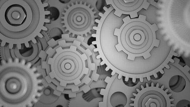 Industrial video background with gears. 3d animation.