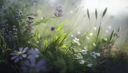 Herbs on meadow in spring grass created with AI